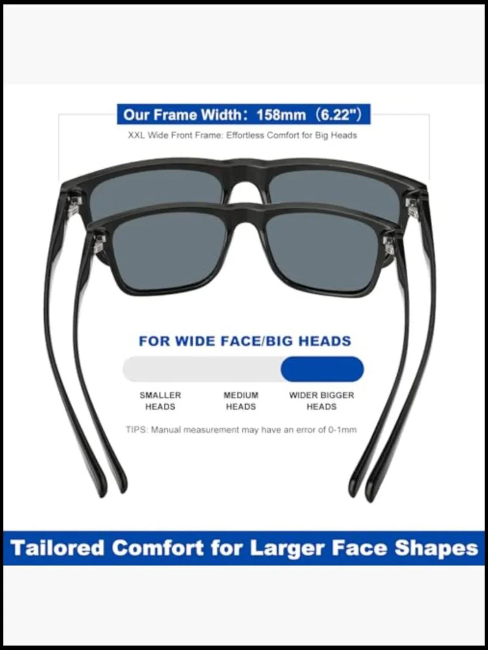Large XXL 158mm Polarized Sunglasses, Scratch Resistant Oleophobic Coating